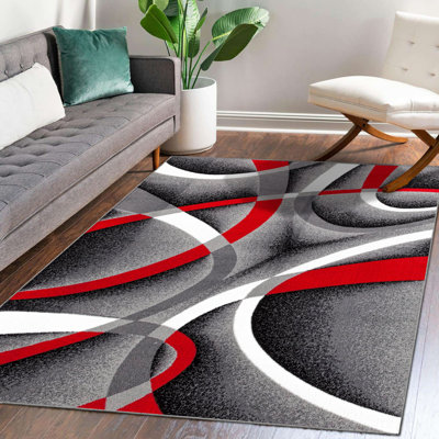Cherine Abstract Black Gray/Ivory/Red Area Rug