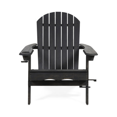 Chaise en bois gris foncé avec porte-gobelets et fonction pliante, 30,59 po Profondeur, 36,14 largeur, 33,59 hauteur, 21,91 lb pour terrasse de patio près de la piscine
