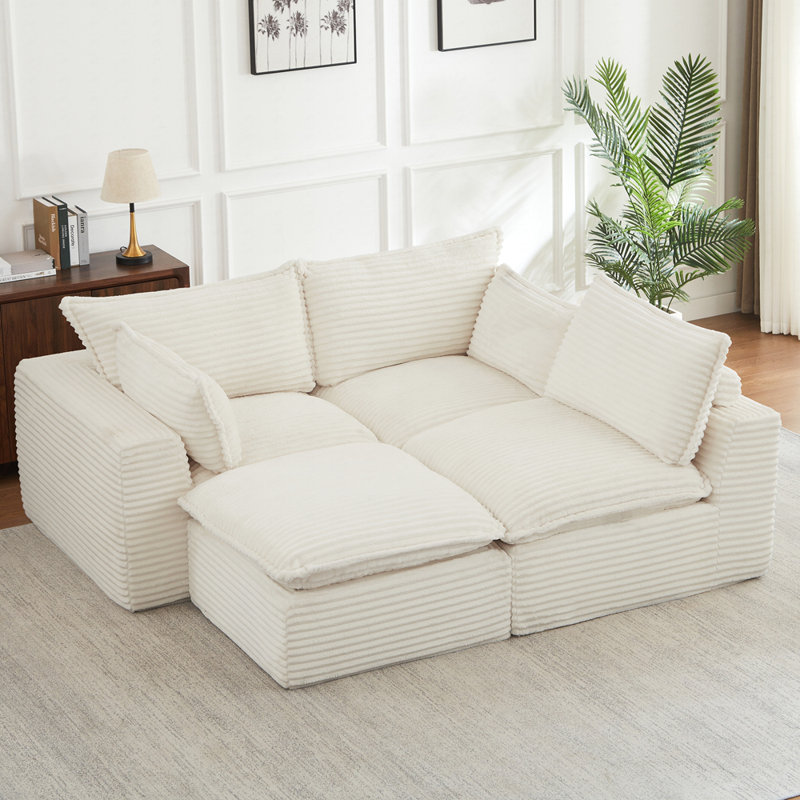 Canapé convertible en L avec repose-pieds, Blanc