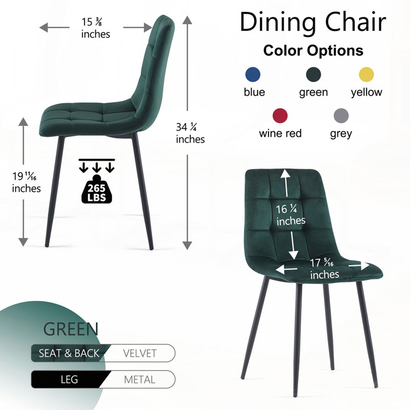 Ensemble de 2 chaises de salle à manger en velours peu encombrantes, parfaites pour les salles à manger modernes et compactes