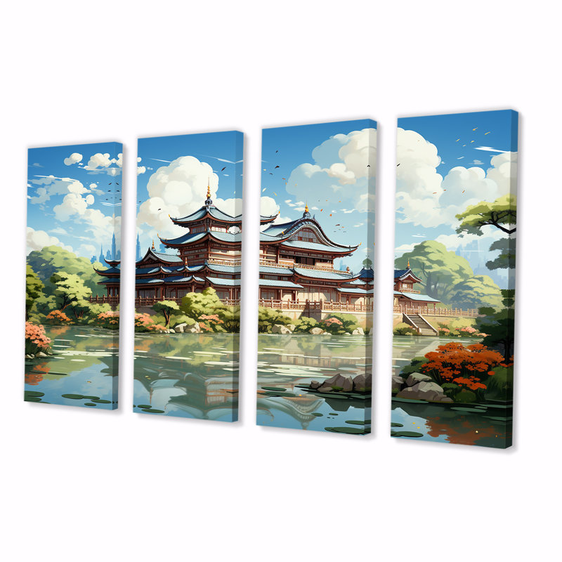 Tranquil Japanese Landscape - China, art mural sur toile 4 pièces, H 32 po x l 64 po