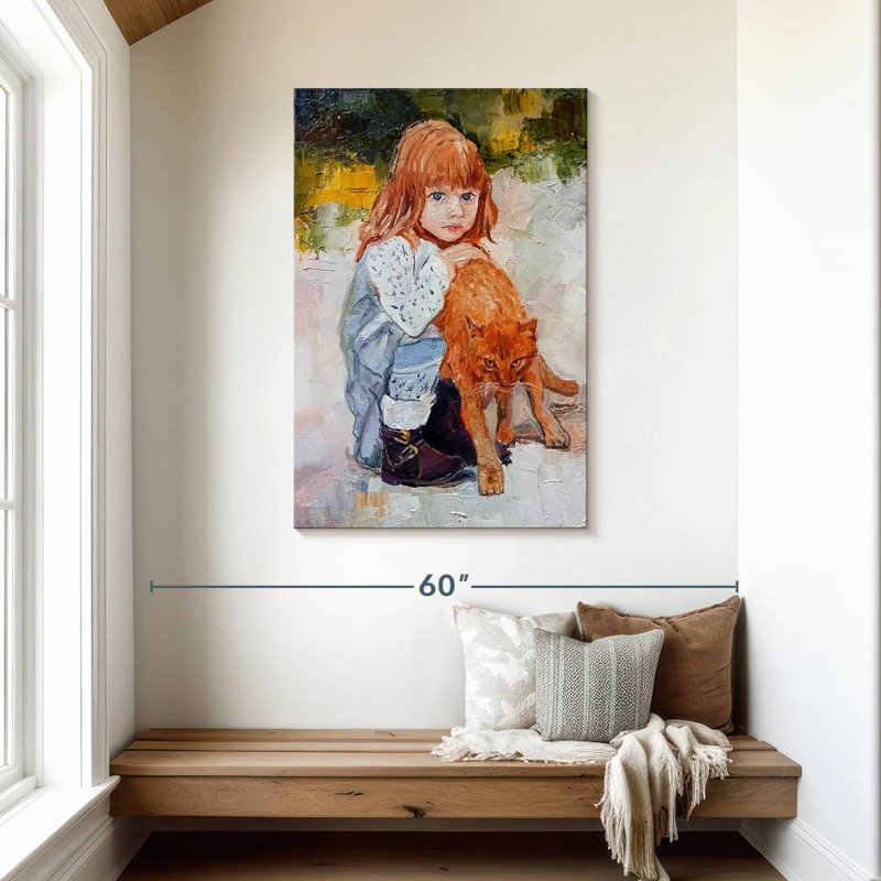Fille avec chat, H 45 po x l 30 po