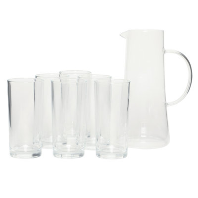 Gibson Home Boozy Brunch 7 Piece Glass Pitcher & Tumbler Set – 1.5L Pitcher with Six 13–14oz Tumblers Drinkware Set