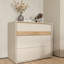 Modern chest of drawers with 3 large drawers, engineered wood, versatile use, oak decor accents, beige, 96.3 cm W x 84.1 cm H x 50.2 cm D