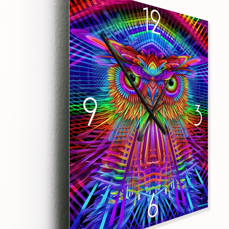 Horloge murale psychédélique, hibou arc-en-ciel, Très grand