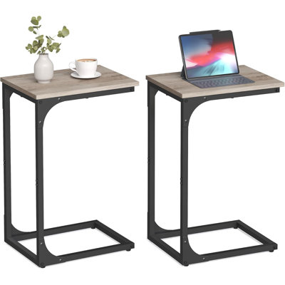 Table d'appoint en forme de C, petite table d'appoint pour canapé, table de canapé avec structure en métal pour le salon, la chambre à coucher et le chevet (2 pièces)