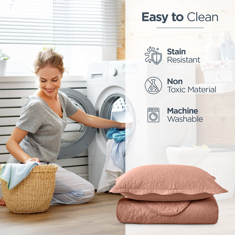 Ensemble de couvre-lit embossé à motif floral élégant avec taies décoratives - literie légère matelassée, lavable à la machine