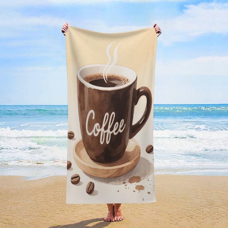 Quick Dry Microfiber Watercolor Coffee Cup Beach Towel, 36 x 72 in