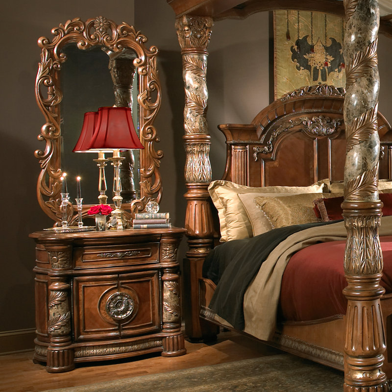 Villa Valencia Wood Bedside Chest with Mirror