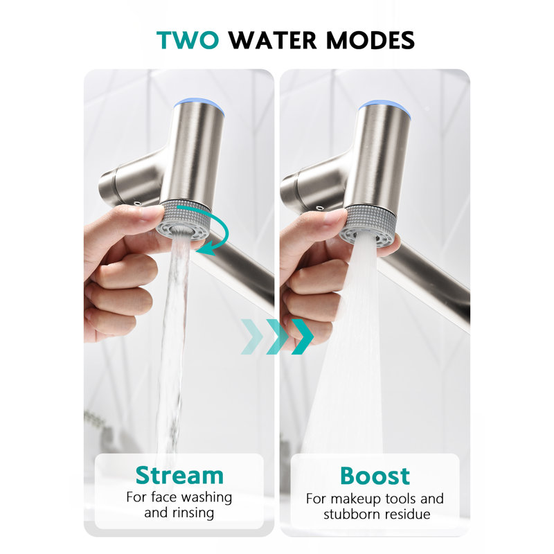 Lefton Rotatable Bathroom Faucet With Built-in Filter, Single Hole Sink Faucet With Temperature Display In Fahrenheit, 2 Water Modes