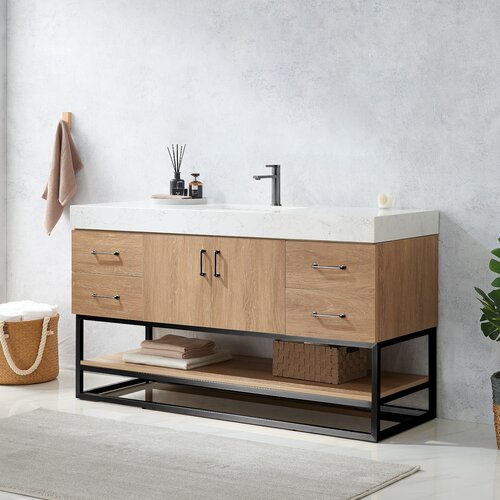 Wade Logan® Ahlani 60'' Free Standing Single Bathroom Vanity with Stone ...