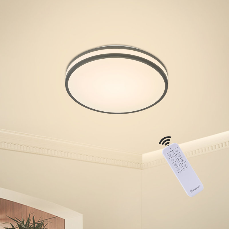 13-Inch Microwave Motion Sensor LED Flush Mount Ceiling Light, 24W 4000K, Dimmable, 10-100% Dimmable with Remote, Black Double Ring Modern Lighting Fixture for Hallway Basement Entryway, cETL Listed