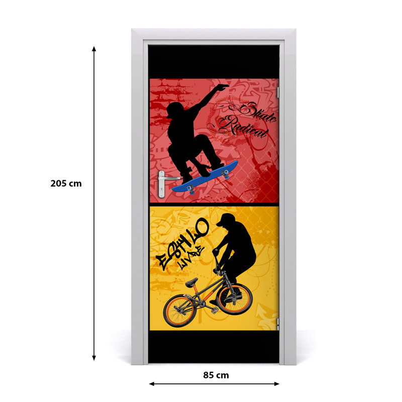 Bike And Skateboard Door Decal, 205cm H x 85cm W