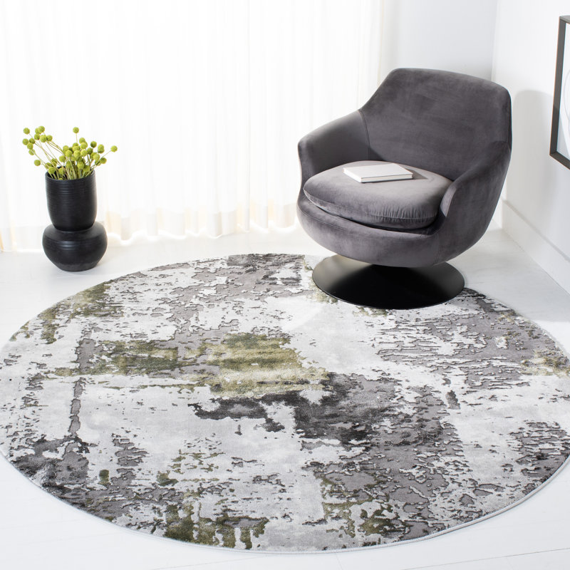 Tapis abstrait gris / vert Serafino, Rond 6 pi 7 po