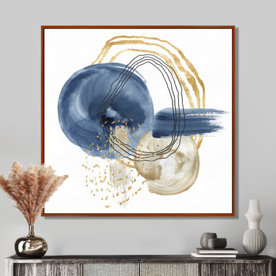 Abstrait bleu foncé or et vie sous-marine noire - peinture sur toile tendue