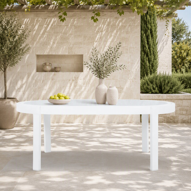 Table basse d'extérieur moderne avec plateau en verre trempé