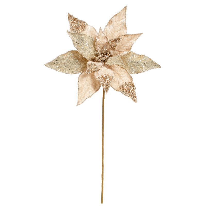 Glitter Poinsettia Spray, 20 Inches, Beige