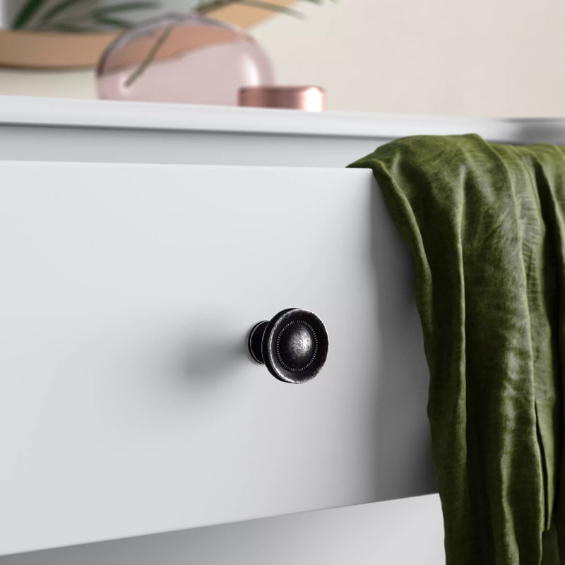 Button Faced 1 1/4" Diameter Round Knob, Black Iron