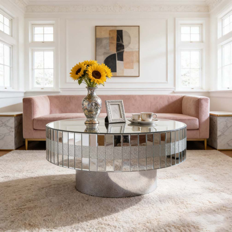 Grande table basse ronde à miroir 30,91 pouces