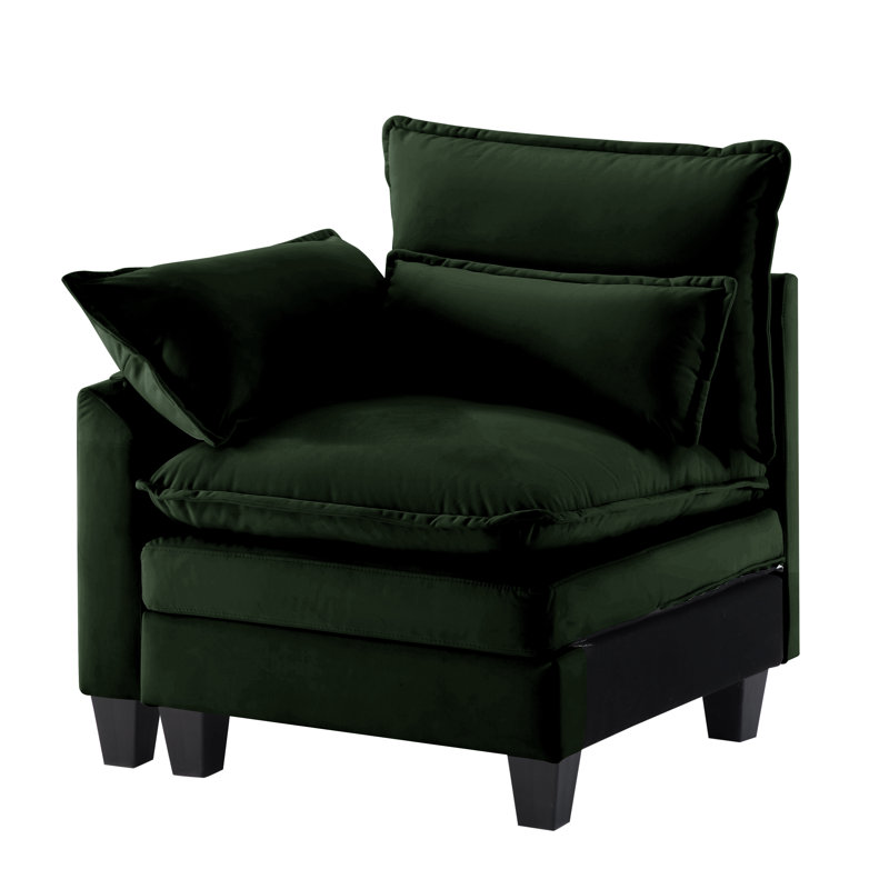 4-piece L-shaped upholstered sectional sofa, Green Velvet