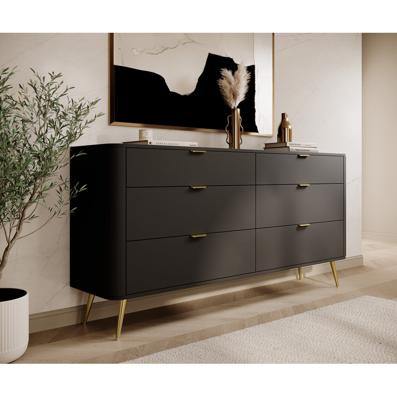 Babbett 172cm W 6 - Drawer Chest of Drawers, Black