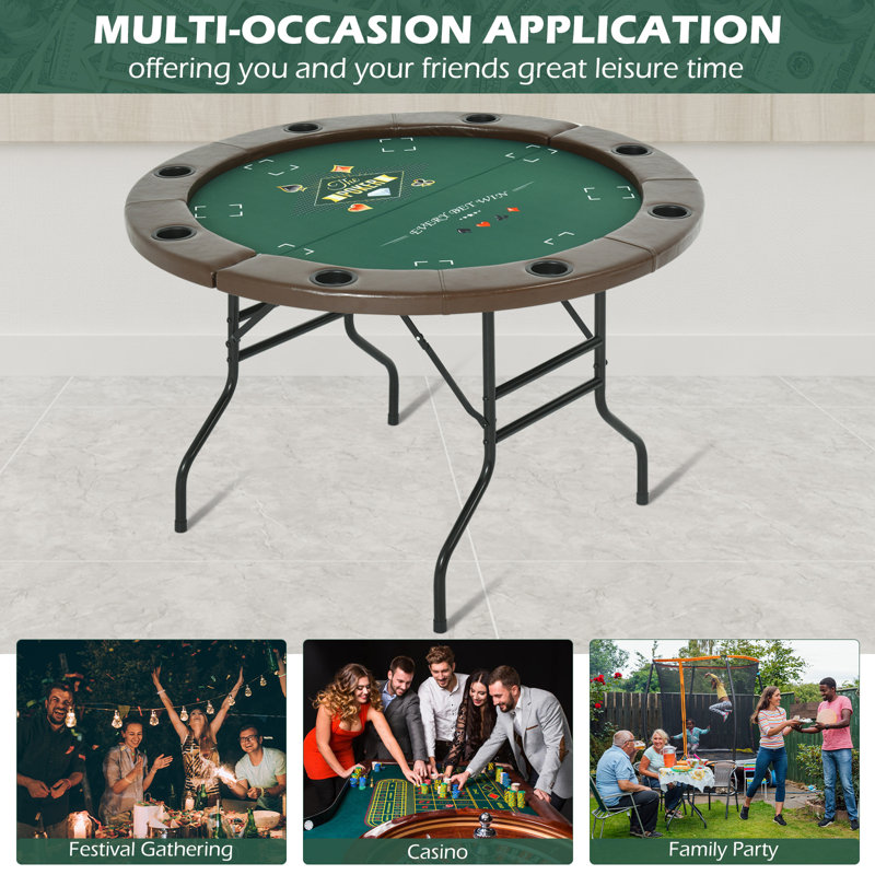 Kulamoon 48'' 8 - Player Foldable Poker Table, Brown/Black
