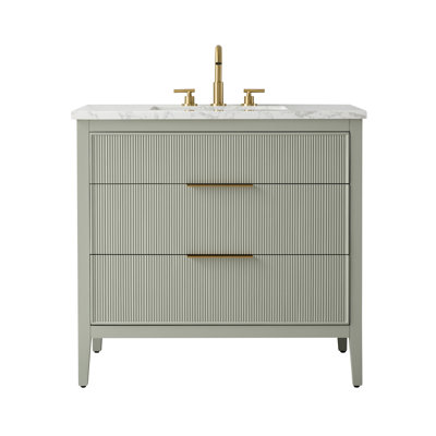 36 " W Freestanding Standard Free Standing Single Double Single Vanity Bathroom Vanity With Engineered Stone Top