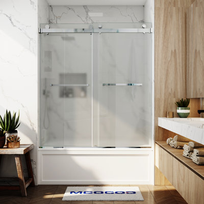 Opal Mirage MCOCOD 56-61"W x 66"H Double Sliding Frameless Smooth Sliding Tub Door with 3/8"(10mm)Frosted Glass