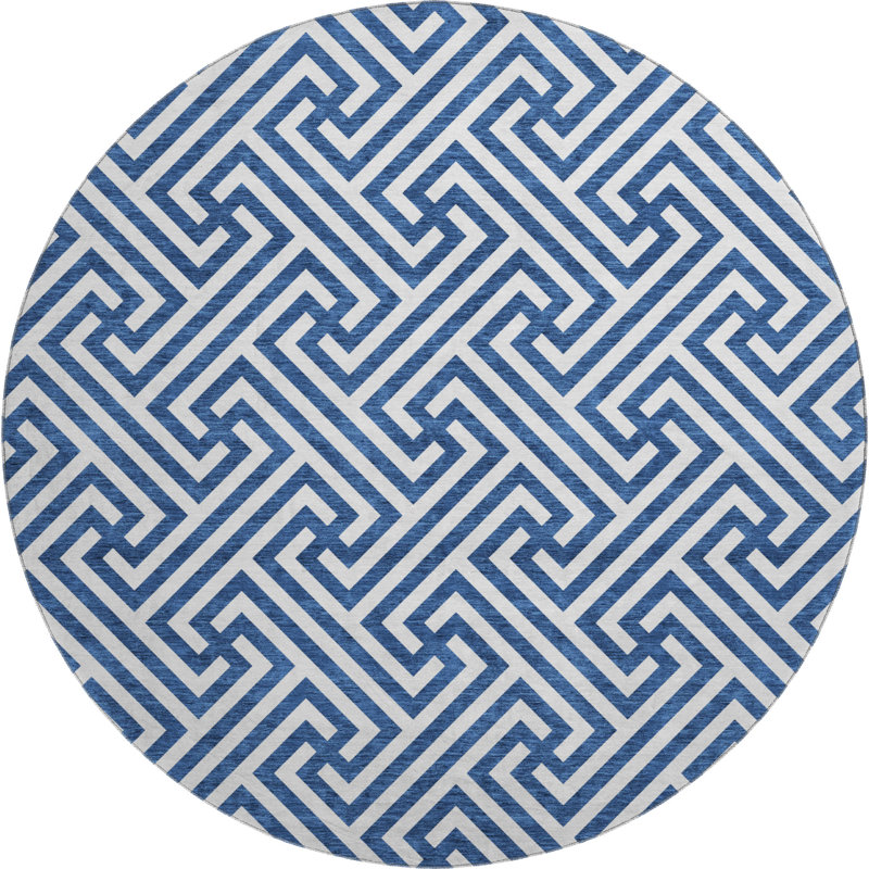 Premium Machine Washable Tweedy Blue Rug, Round 8'