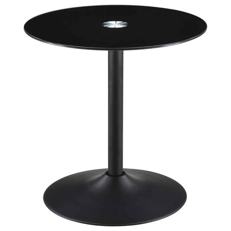 Table de bout latérale Oson, plateau rond en verre, base en métal tulipe, noir 24 po