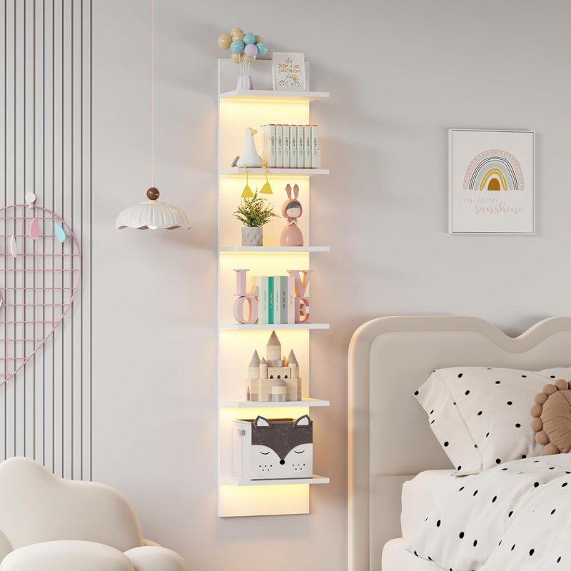 Tablette flottante murale à 6 niveaux avec lumières DEL RVB, pour chambre à coucher, salon, bureau, maison, décoration