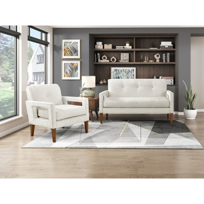 Modern Living Room Furniture 2pc Causeuse beige Chenille, Beige
