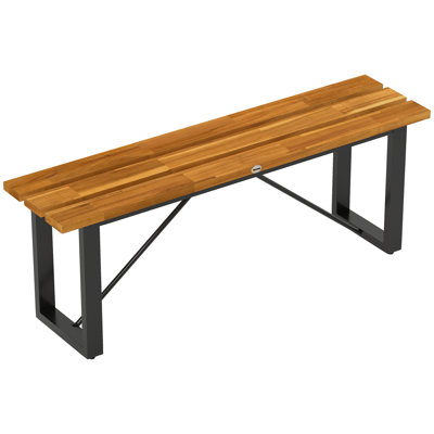 Outdoor Bench, Acacia Wood Patio Garden Bench, 47" 2-Person Backless Patio Loveseat with Slatted Seat and Metal Frame, Weather/Corrosion Resistant for by 17 Stories