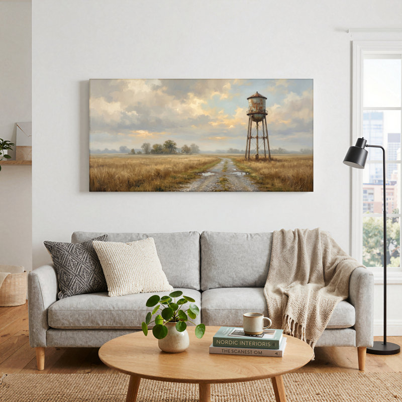 Ensemble de 1 tableau sur toile représentant un paysage rural, L 48 po x H 24 po, Toile tendue