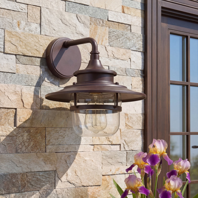 Industrial Farmhouse Oil Rubbed Bronze Outdoor Wall Lantern With Clear Glass Shade, E26 Porch Light Fixture For Front Door, Patio, Garage And Corridor