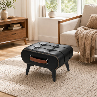 High quality leather stool, equipped with portable handles and metal legs; Modern minimalist square footstool/footrest with hidden storage space, available in multiple colors