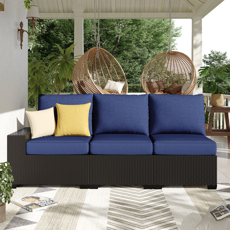 Patio Safo pour 3 personnes avec coussins, Bleu marine, Noir