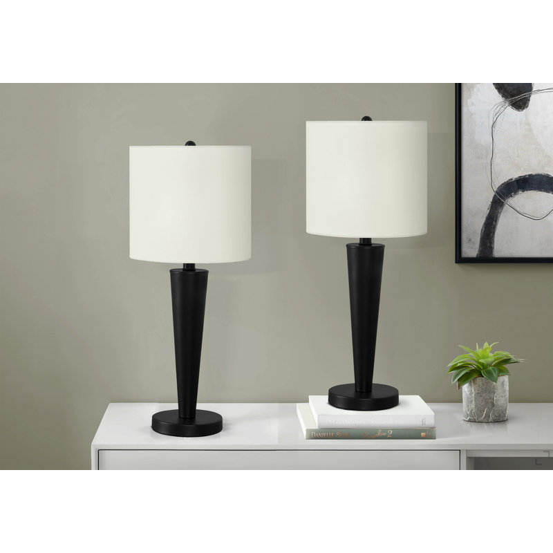 Lighting, ensemble de 2, lampe de table, port USB inclus, métal noir, abat-jour ivoire / crème, 24 po