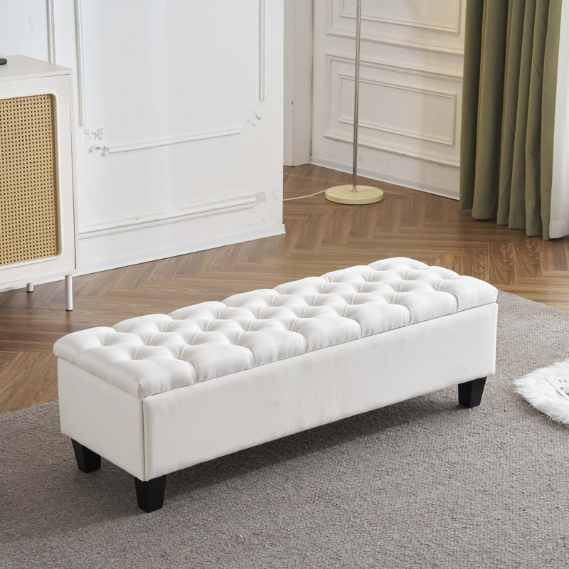 Banc de rangement en tissu Amalfi, Simili cuir brun foncé, 17" H x 51" W x 17.5" D