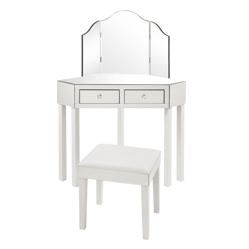 Ensemble de coiffeuse avec miroir 3 pièces Juliet, Coin blanc