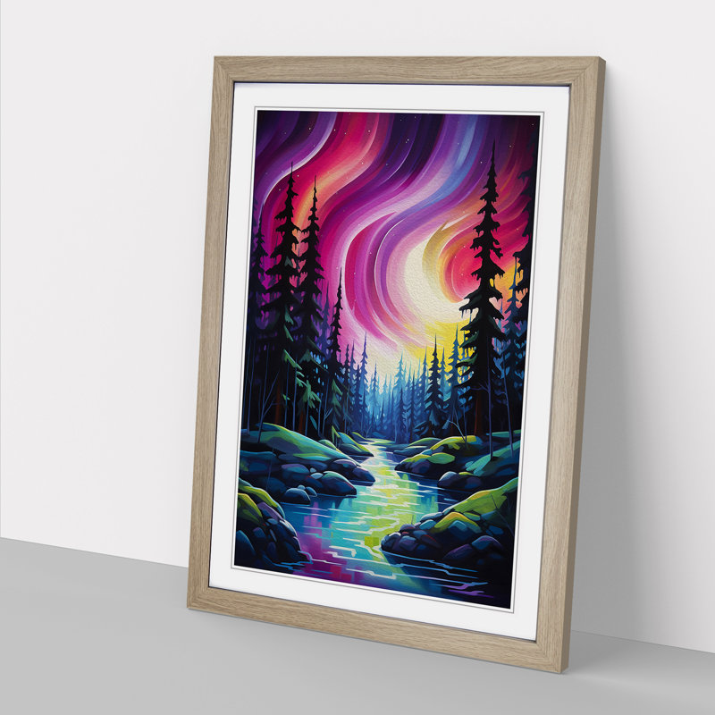 Northern Lights Expressionism No.2 - Single Picture Frame Print on Wood, Oak, 64cm H x 46cm W x 2cm D