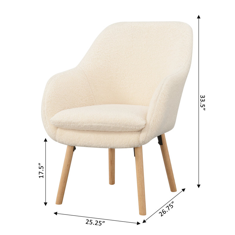 Charlie Wingback Sherpa Armchair with Solid Wood Legs, Cream