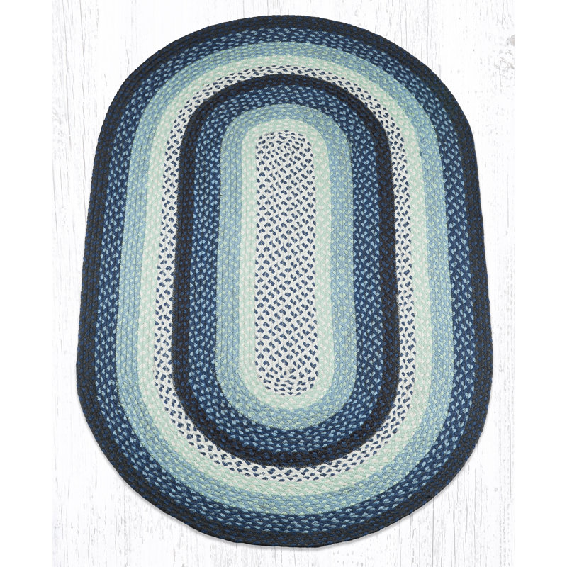  Oval Braided Rug Blueberry & Cream Hand-Woven Jute Rug for Rustic Farmhouse Decor, Oval 3' x 5'