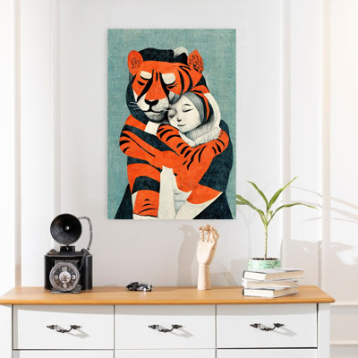 Tiger's Embrace Modern Tiger Wall Art Print 1 Piece Wrapped Canvas Wall Art