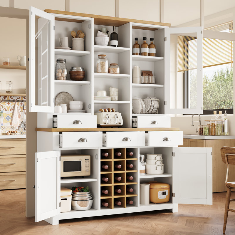 Kitchen Cabinet With Wine Rack, 5 Drawers And 4 Doors White