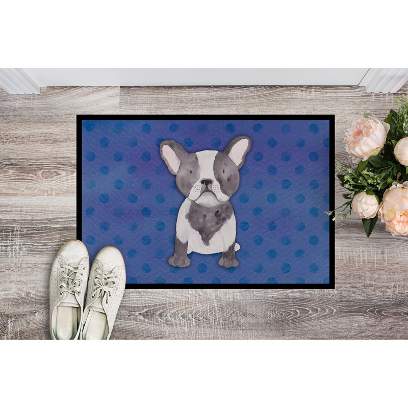 Tapis de porte pour l’extérieur antidérapant bouledogue polkadot, Rectangle 2 pi x 3 pi