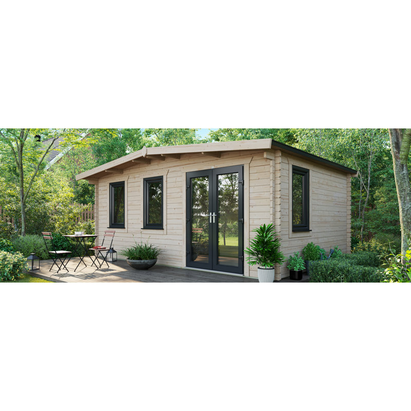 Powersheds Apex 12 x 18ft Chalet Log Cabin, Doors to the Right - 44mm