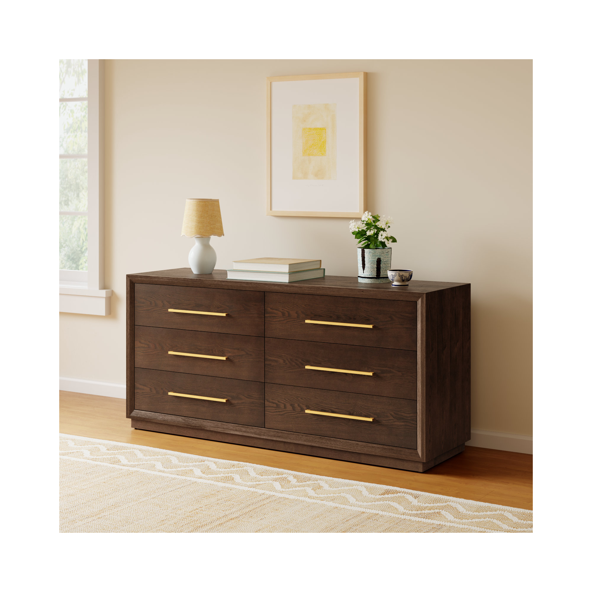 Langley 6 Drawer 67.99" W Dresser, Cherry
