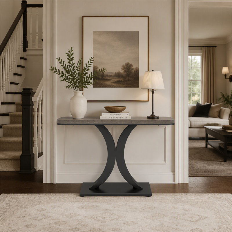 Console de 101,6 cm (40 po), table d'entrée étroite avec piètement géométrique, Gris