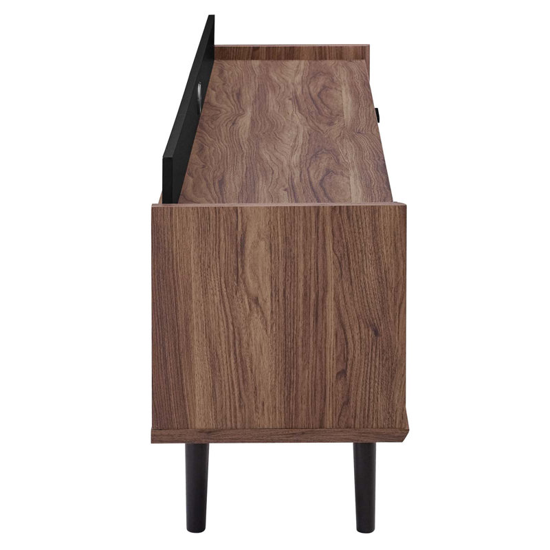 Mid-Century Modern Black Walnut 71" Entertainment Center with Storage